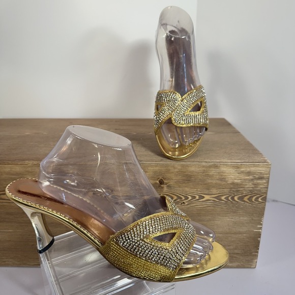 The Unbranded Brand Shoes - VTG Rhinestone Gold Stiletto Mule Heels Womens 12 Glam Pageant Prom Evening Gala